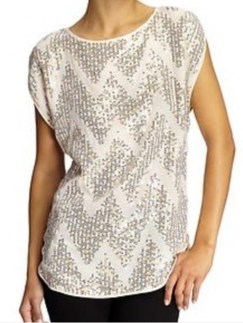 Sabine Chevron Pattern Sequin Top Cap Sleeve Medium